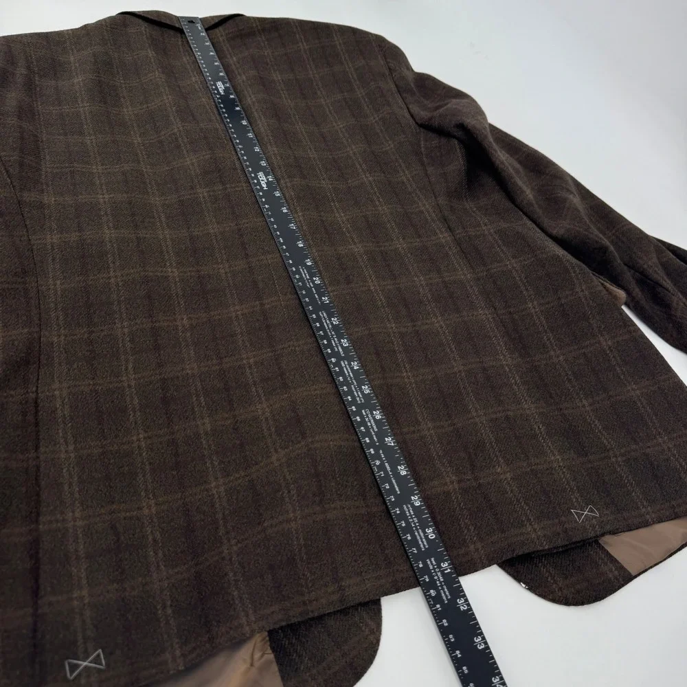 Hart Schaffner Marx Mens 46R Brown Plaid 100% Worsted Wool Blazer Sport Coat USA